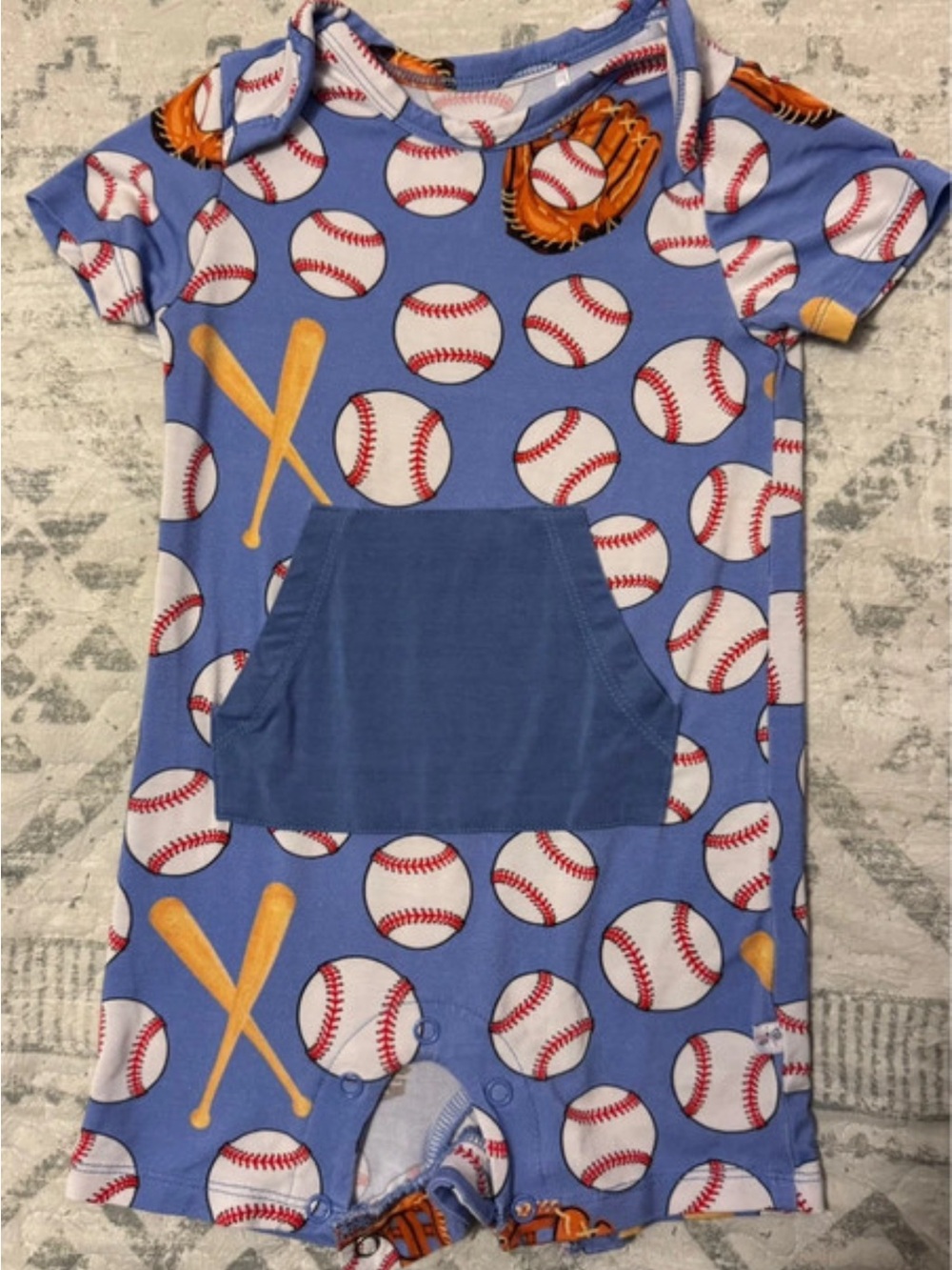 Baseball Print Kids One-Piece Romper in Blue
